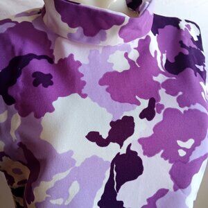 Vintage Polyester Zipback Top Large 1OF1 Women's 70's Purple Floral Sleeveless